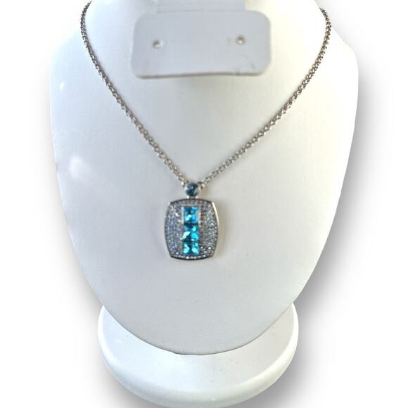 Vintage Aquamarine Blue Topaz and 925 Silver Signed Givenchy Necklace 16" - Picture 1 of 9
